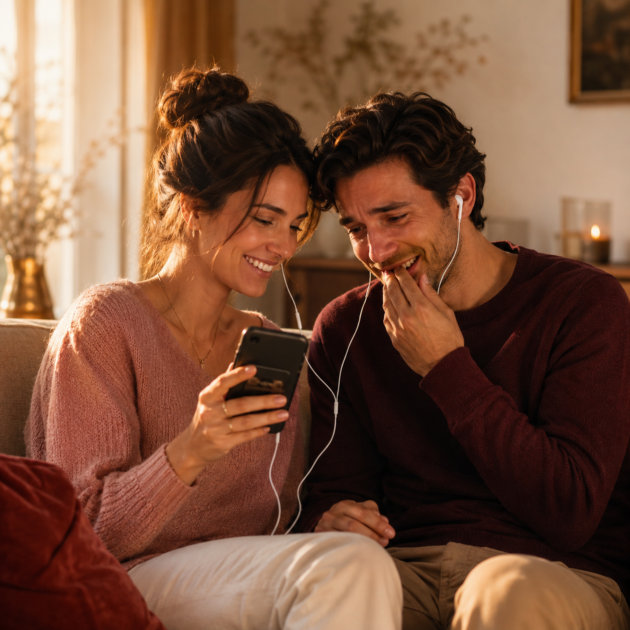 A couple sharing an emotional musical gift